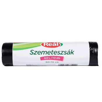 Szemeteszsák 60 liter 60 x 70 cm 10 db/tekercs Reál fekete