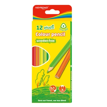 Színes ceruza készlet 2,9 mm famentes háromszögletű Keyroad 12 klf. szín
