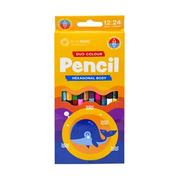 Színes ceruza készlet, kétvégű duocolor 12/24 szín Bluering® 24 klf. szín, Bálnás