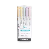 Szövegkiemelő készlet, 1,4/4 mm, kétvégű, Zebra Mildliner Highlighter Gentle, 5 különböző szín