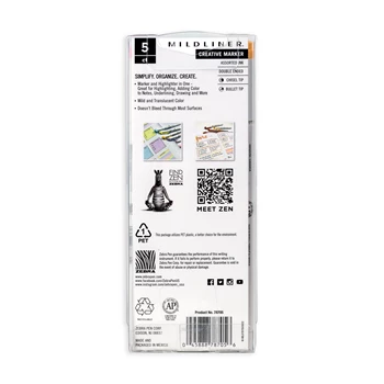 Szövegkiemelő készlet, 1,4/4 mm, kétvégű, Zebra Mildliner Highlighter Gentle, 5 különböző szín