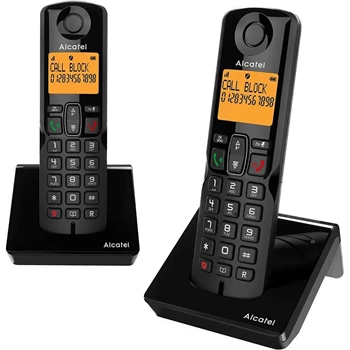 Telefon készülék ALCATEL S280 DUO (vezeték nélküli, 1 bázis, 2 kézibeszélő, nagy kijelző, DECT) FEKETE/NARANCSSÁRGA