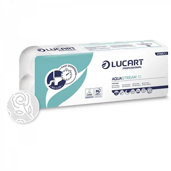 Toalettpapír 2 rétegű 200 lap/tekercs hófehér 10 tekercs/csomag Aquastream 10 Lucart_811B67J