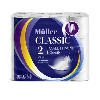 Toalettpapír 2 rétegű kistekercses 100% cellulóz 100 lap/tekercs 24 tekercs/csomag Müller Classic