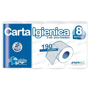 Toalettpapír 2 rétegű kistekercses 100%cellulóz 190 lap/19,95 m/tekercs 8 tekercs/csomag Paperblu Carta Igienica_Paperdi