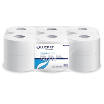 Toalettpapír 2 rétegű közületi  átmérő 19 cm hófehér 100 % cellulóz 12 tekercs/karton 19 J PLUS Strong Lucart_812201J