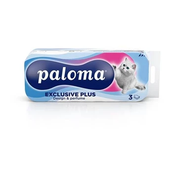 Toalettpapír 3 rétegű 100% cellulóz 150 lap/tekercs 10 tekercs/csomag Exclusive Plus Paloma parfüm