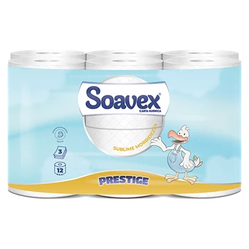 Toalettpapír 3 rétegű kistekercses 100% cellulóz 170 lap/tekercs 12 tekercs/csomag Soavex Prestige_Paperdi