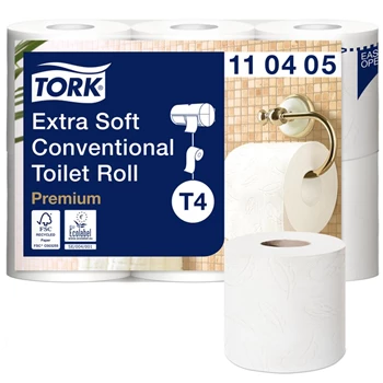 Toalettpapír 4 rétegű kistekercses átmérő: 11,8 cm 153 lap/tekercs 6 tekercs/csomag Extra Soft T4 Tork_110405 fehér