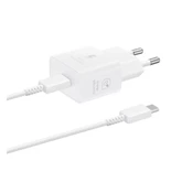 Töltő hálózati SAMSUNG Type-C aljzat (25W, GaN, PD gyorstöltő + Type-C kábel) fehér