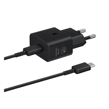 Töltő hálózati SAMSUNG Type-C aljzat (25W, GaN, PD gyorstöltő + Type-C kábel) fekete