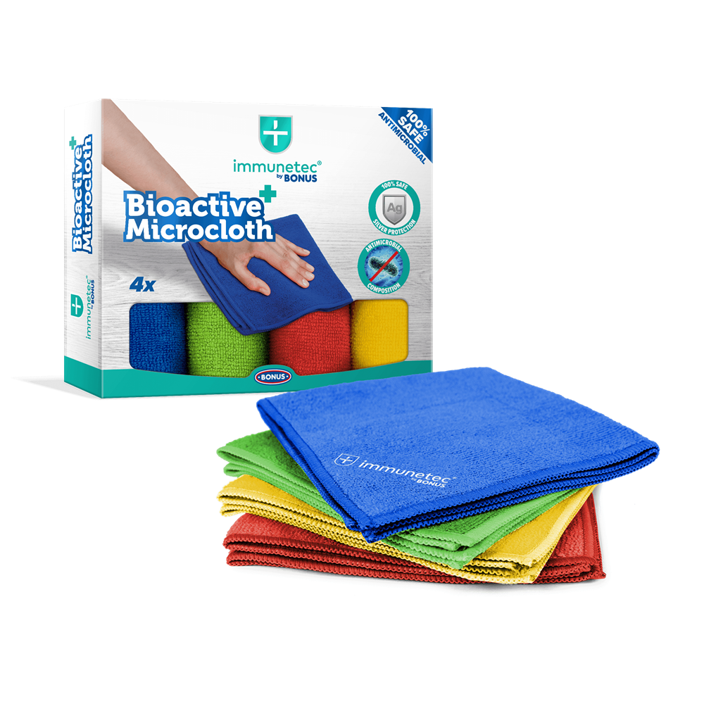 Törlőkendő mikroszálas 32 x 32 cm Immunetec BioActive 4 db/csomag Bonus_B785