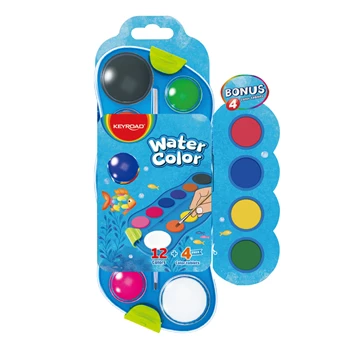 Vízfesték készlet, 12+4 cserélhető színnel, ecsettel, műanyag dobozban, Keyroad