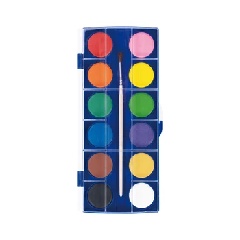 Vízfesték készlet, 28 mm x 12 szín, ecsettel, műanyag dobozban, Keyroad