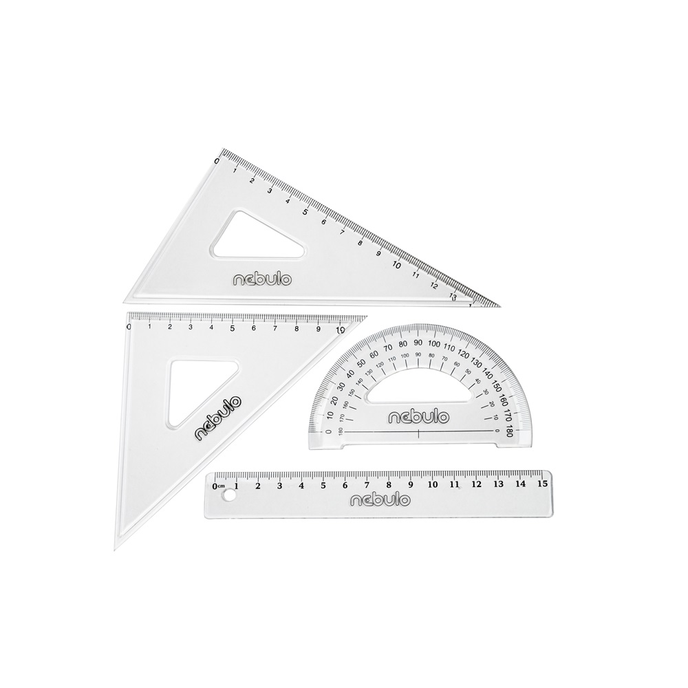 Vonalzókészlet, 30 cm egyenes vonalzó, szögmérő, 45° 13 cm és 60° 18 cm háromszög vonalzó, 4 db/bliszter Educa