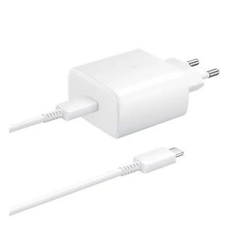 töltő hálózati SAMSUNG Type-C aljzat (45W, PD gyorstöltő + 100cm Type-C kábel) fehér